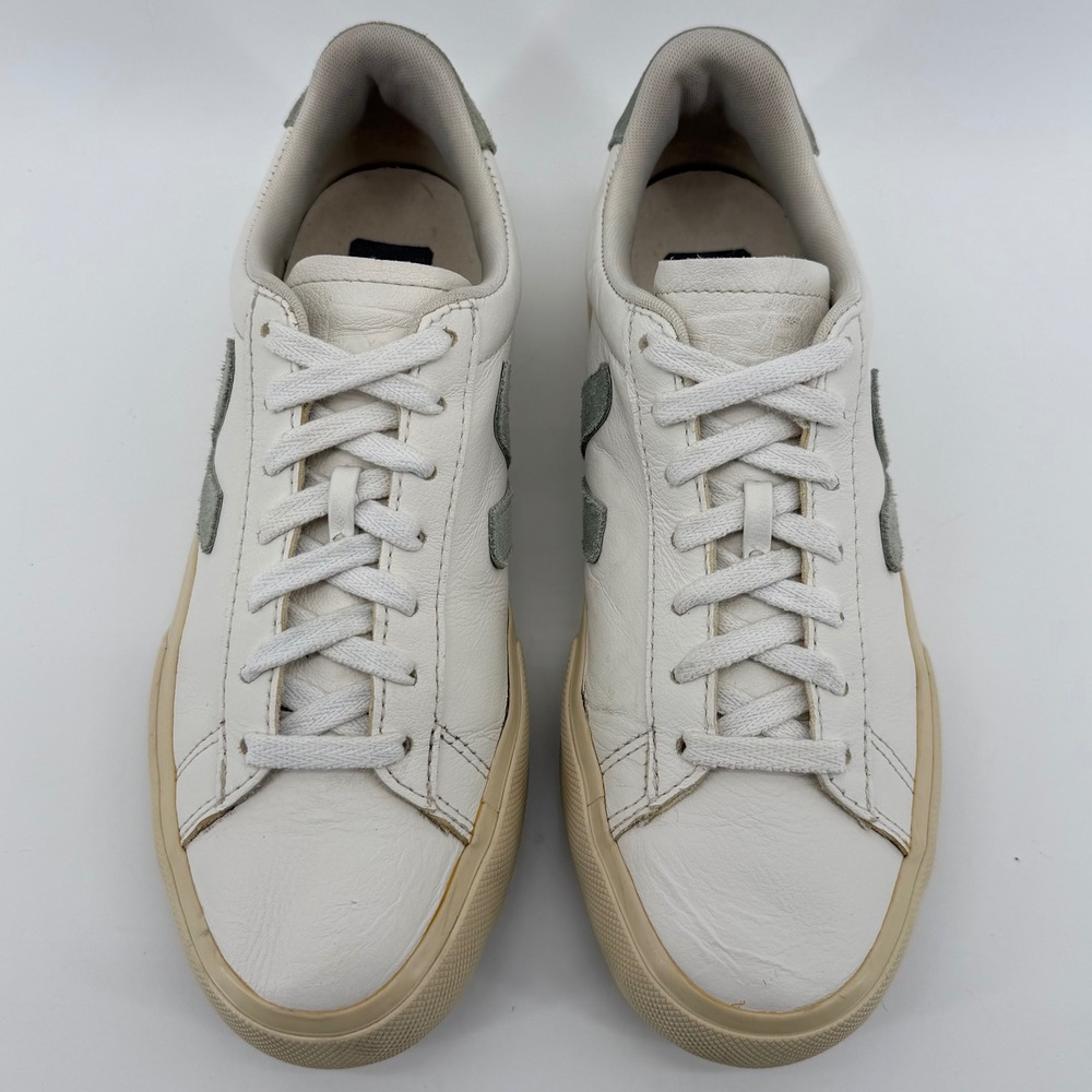 Veja Campo Sneakers Women's 8 White Sage Green Leather Suede Low Top Lace Up - Picture 5 of 9